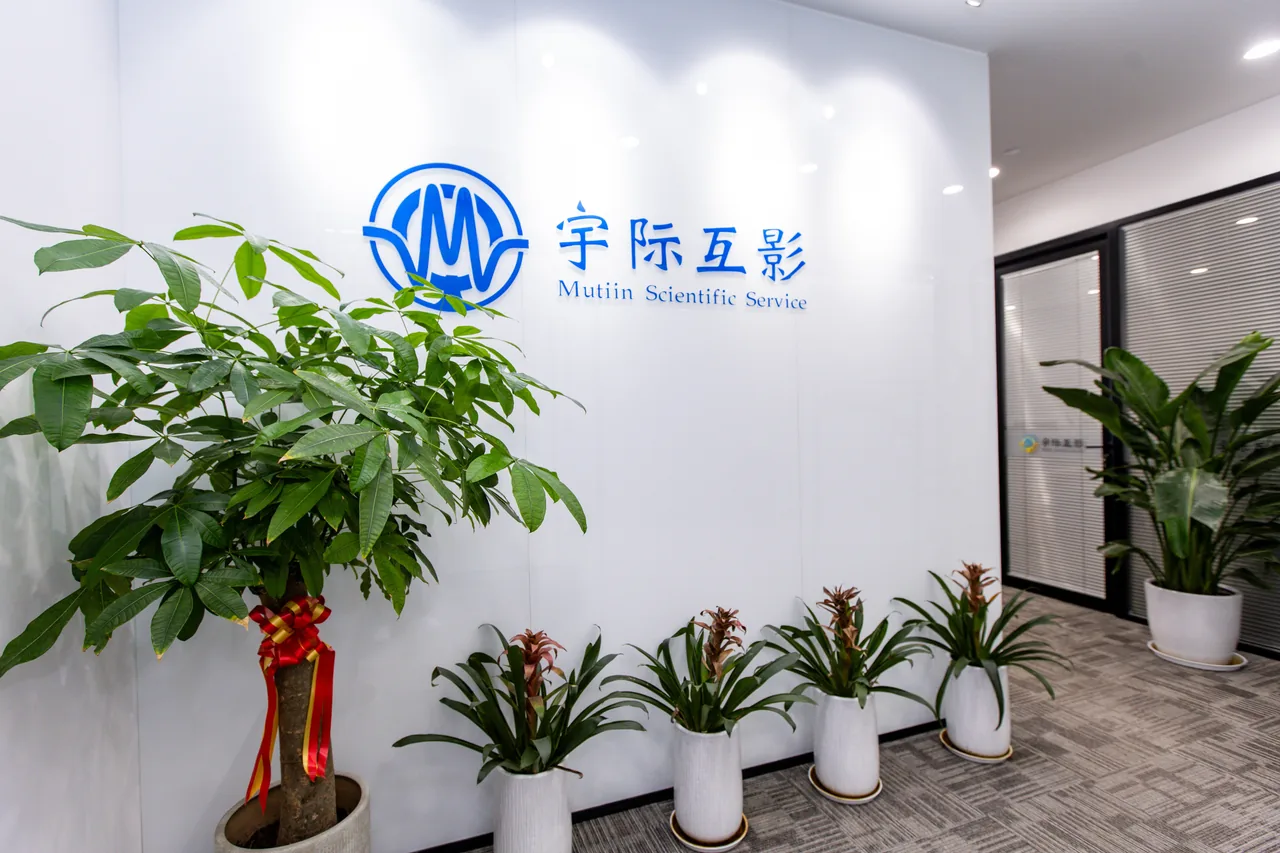 宇际互影接待区,墙面上的公司标识与绿植
